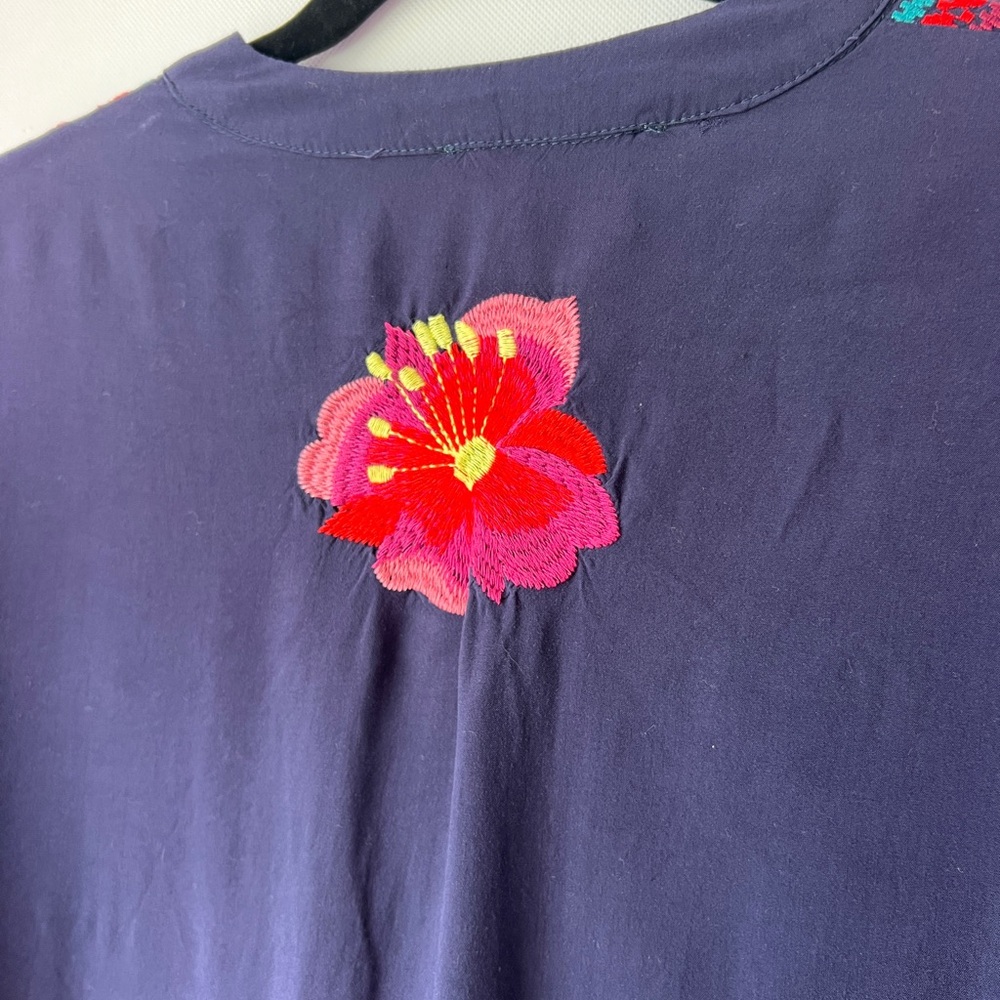 Anthropologie Luna Moon Tunic Top Boho Navy Floral Embroidered Large Cottagecore - Picture 10 of 13